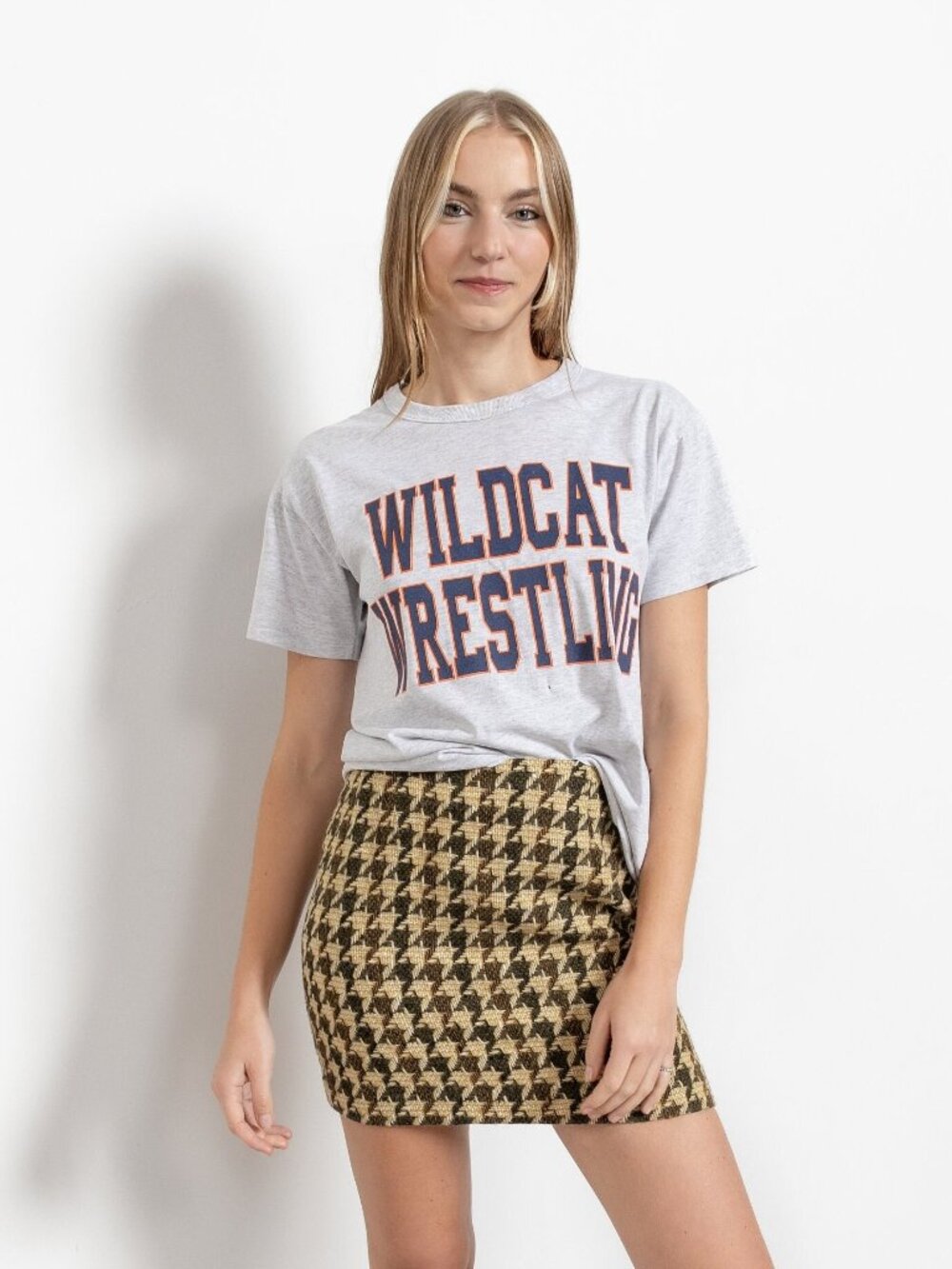 Vintage Wool Houndstooth Mini Skirt, Brown High Waist Xs / 23 Inch Waist
